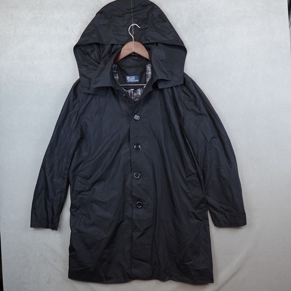VTG Polo Ralph Lauren Rain Jacket Coat Black Detachable Hood Utility Adult XL - Picture 1 of 7